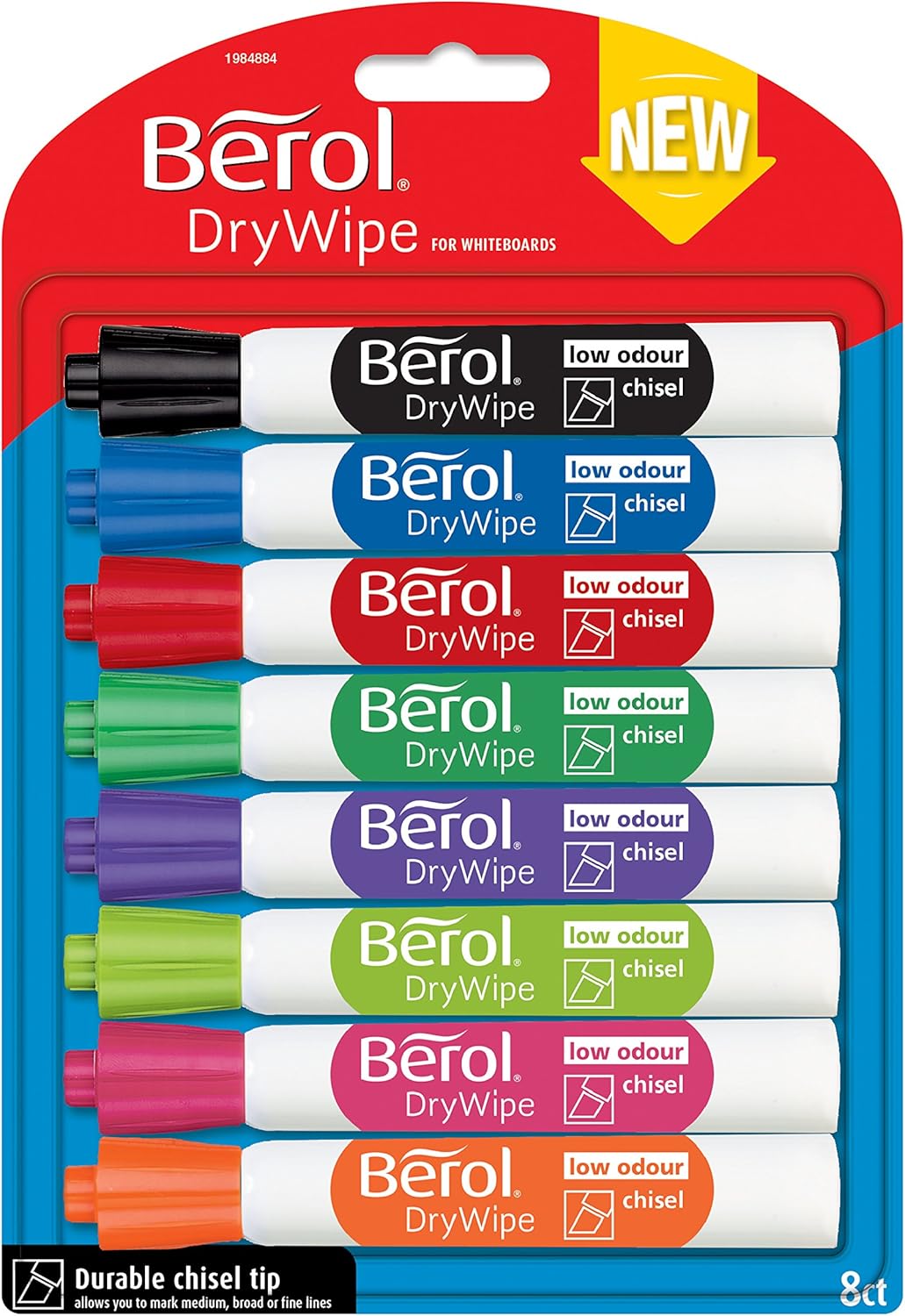 Dry Wipe Whiteboard Marker Pens | Chisel Tip | Assorted Colours | 8 Count Dry Erase Markers