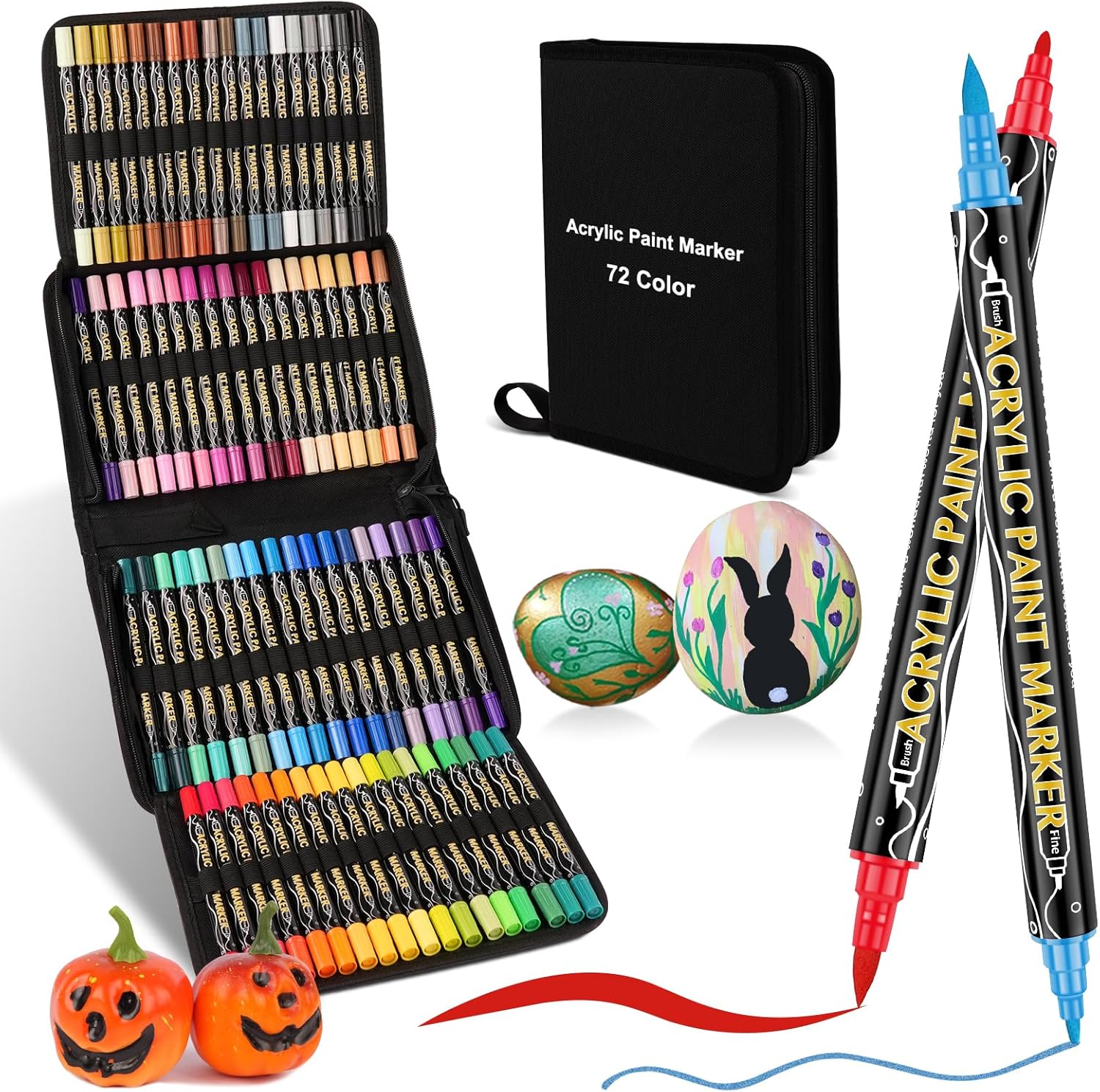 60 Colors Acrylic Paint Markers,Dual Tip Acrylic Paint Pens Paint Markers,Includes 12 Metallic Brush Tip Fine Tip Acrylic Paint Markers For Rock Painting,Plastic,Canvas And Diy Crafts Art Supplies