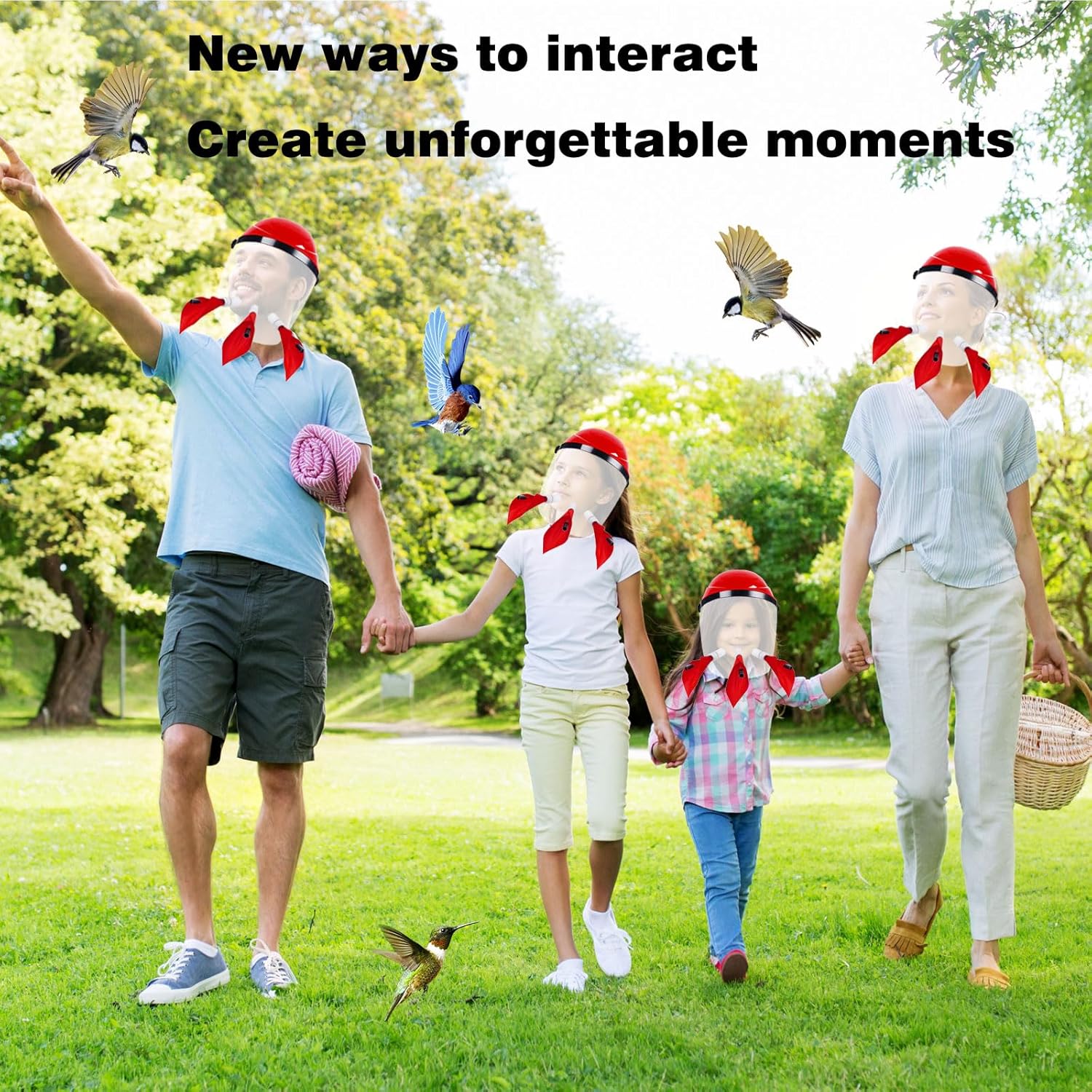 Hummingbird Feeder Helmet | Hands-Free Outdoor Bird Feeder | 3 Feeding Ports | Adjustable Headband | Lightweight & Durable PVC, Red