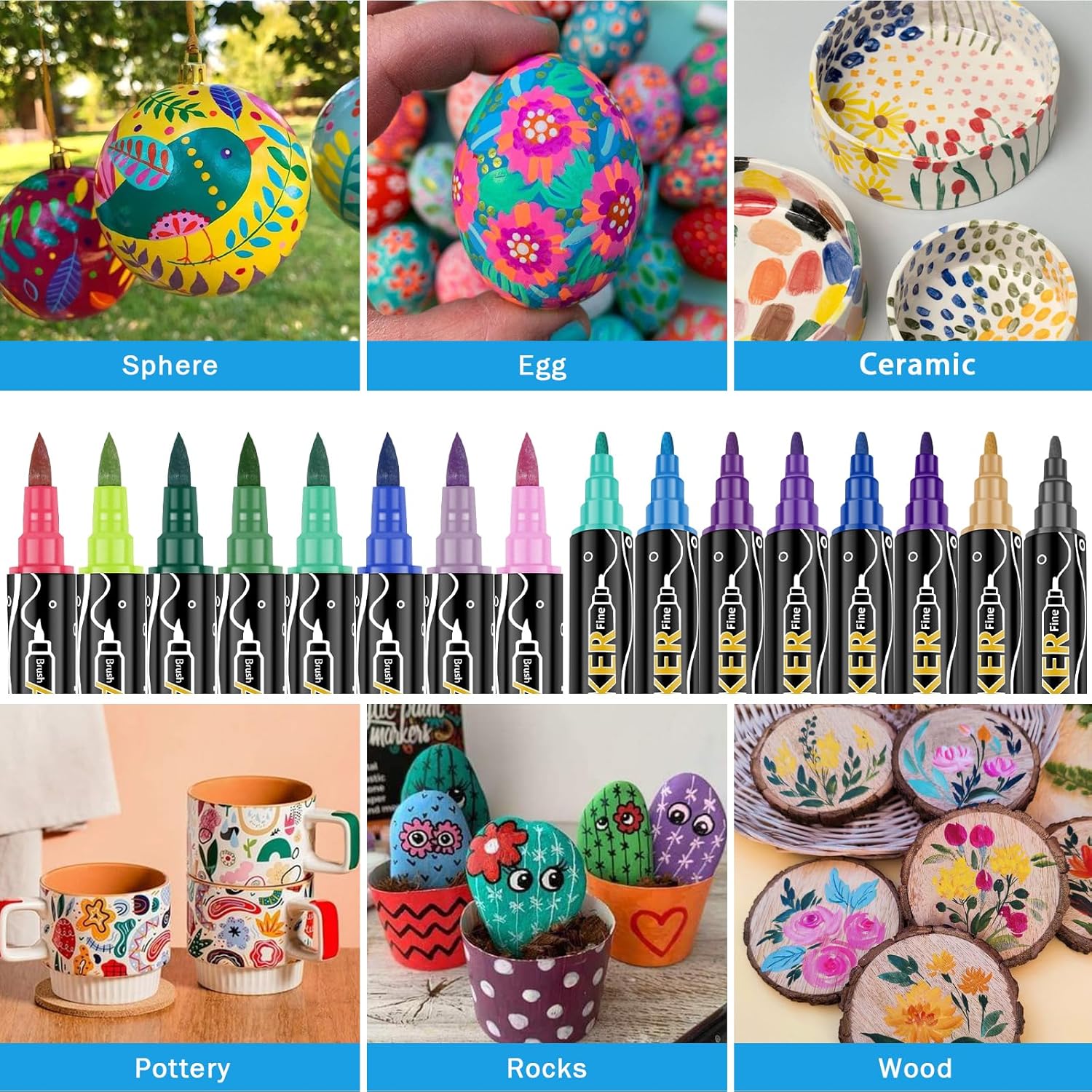 60 Colors Acrylic Paint Markers,Dual Tip Acrylic Paint Pens Paint Markers,Includes 12 Metallic Brush Tip Fine Tip Acrylic Paint Markers For Rock Painting,Plastic,Canvas And Diy Crafts Art Supplies