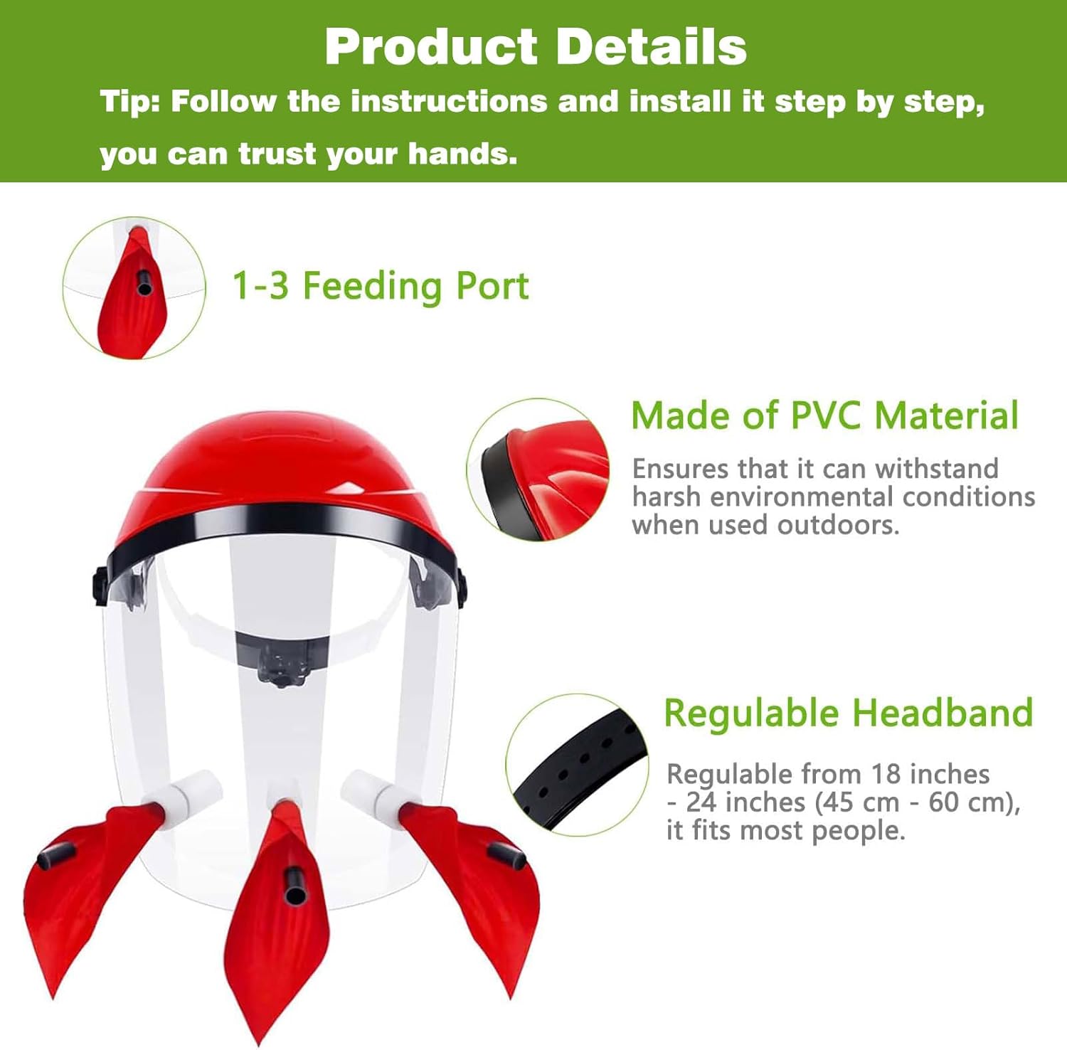 Hummingbird Feeder Helmet | Hands-Free Outdoor Bird Feeder | 3 Feeding Ports | Adjustable Headband | Lightweight & Durable PVC, Red