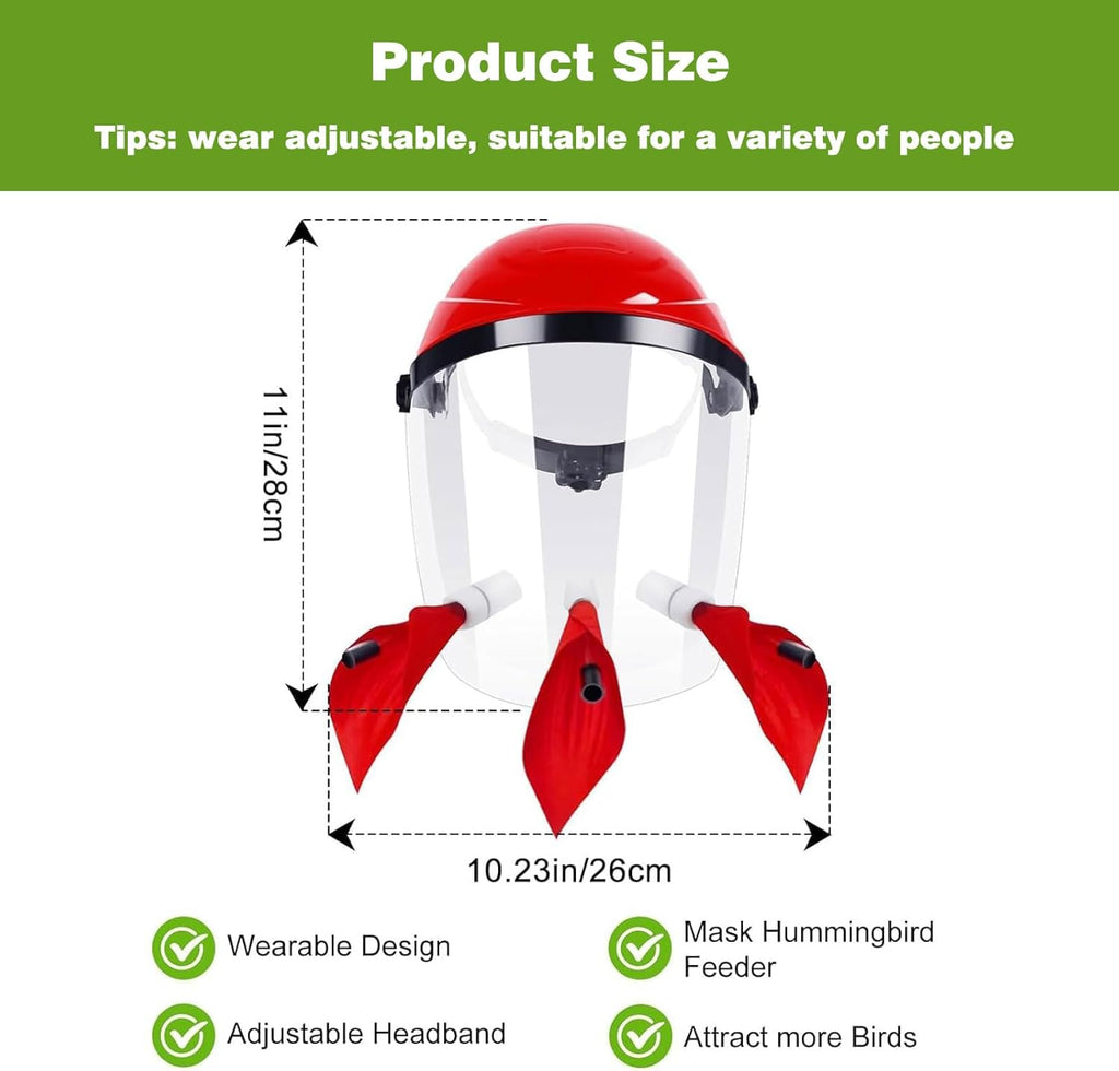 Hummingbird Feeder Helmet | Hands-Free Outdoor Bird Feeder | 3 Feeding Ports | Adjustable Headband | Lightweight & Durable PVC, Red